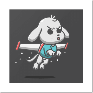 cute dog flying on robot wings Posters and Art